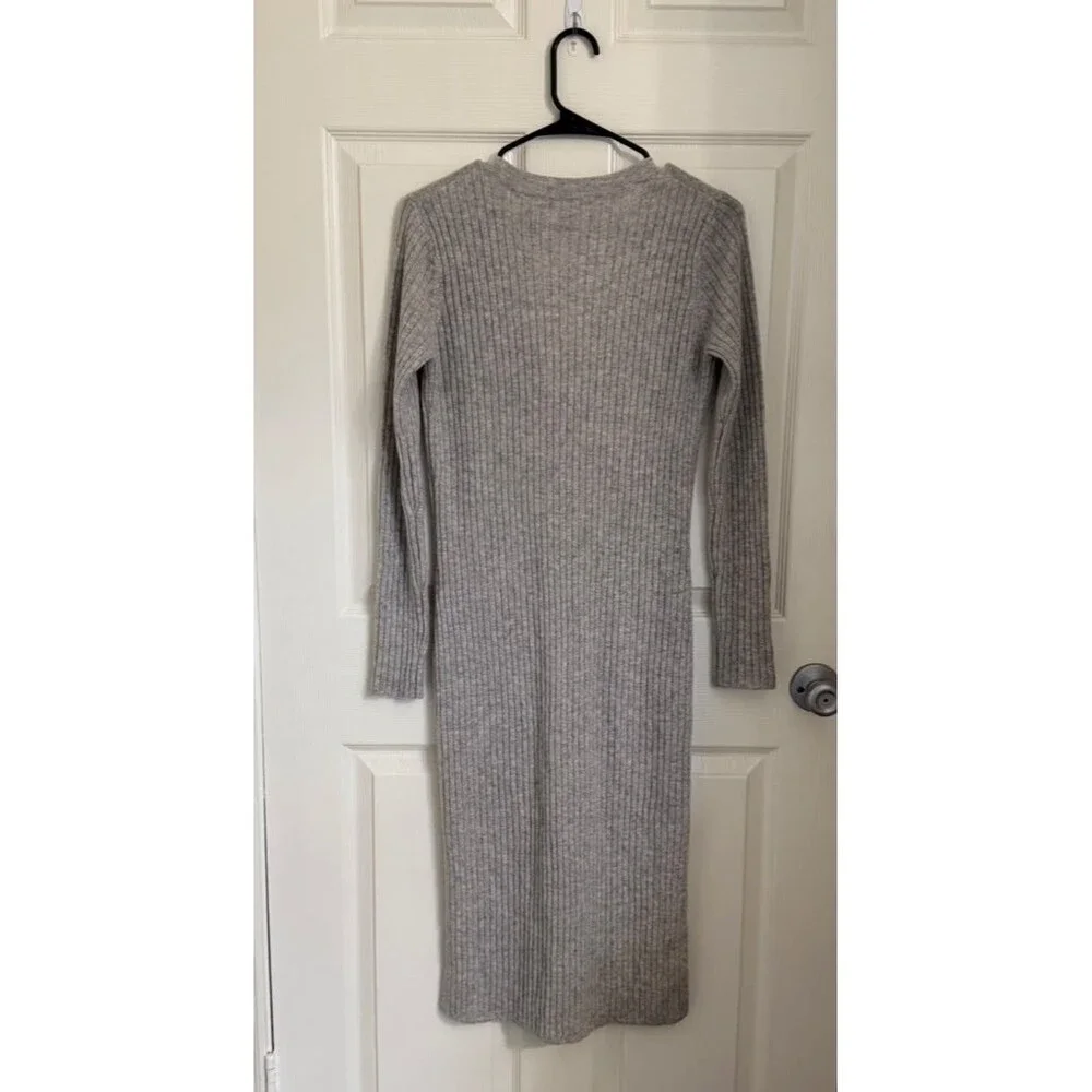 Autumn Cashmere 100% Cashmere Ribbed Long Cardigan Sweater Gray Size S